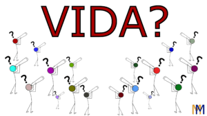 Capa do artigo sobre FOMO: a palavra “VIDA?” em vermelho sobre fundo preto, com pontos coloridos dispersos que sugerem atenção fragmentada; logotipo MenteMáquina no canto inferior direito.